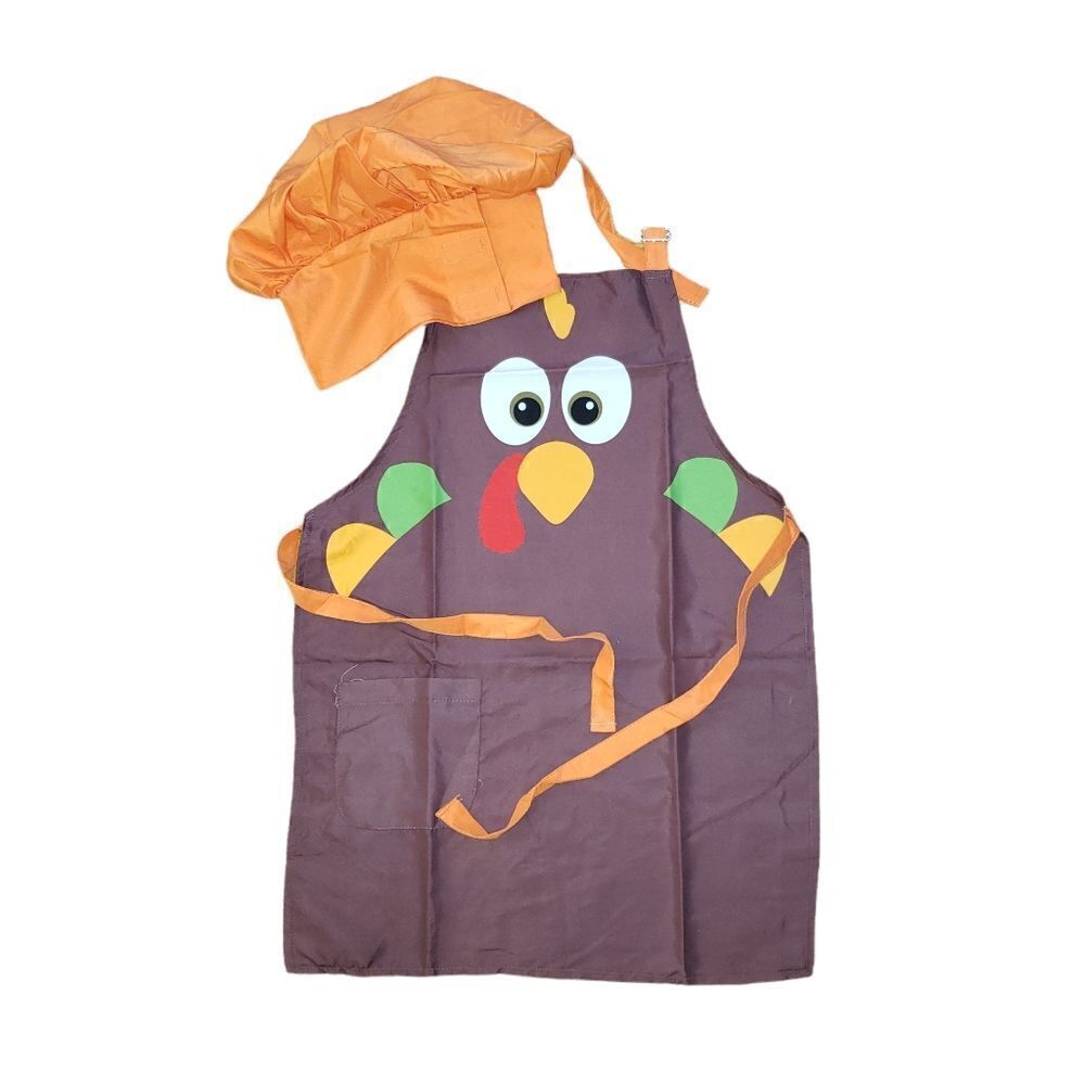 NWOT Kids Thanksgiving Turkey Apron Set